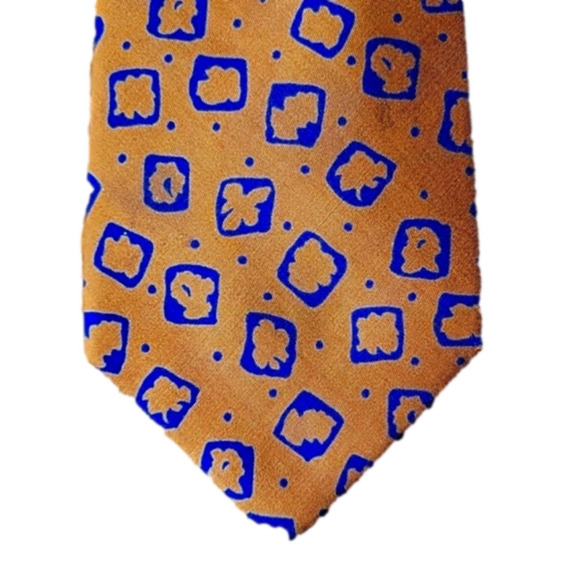 Valentino Garavani Silk Italian Bronze Blue Dots Geometrical Necktie Vintage - Picture 8 of 16